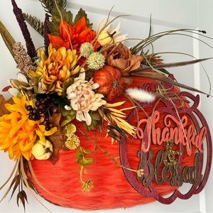 Handmade customised pumpkin door wreath for Thanksgiving.